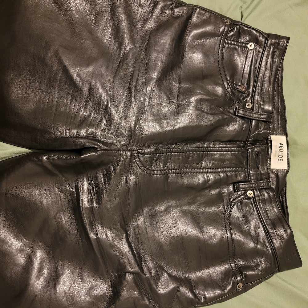 Agolde Black Leather Straight Leg Jeans